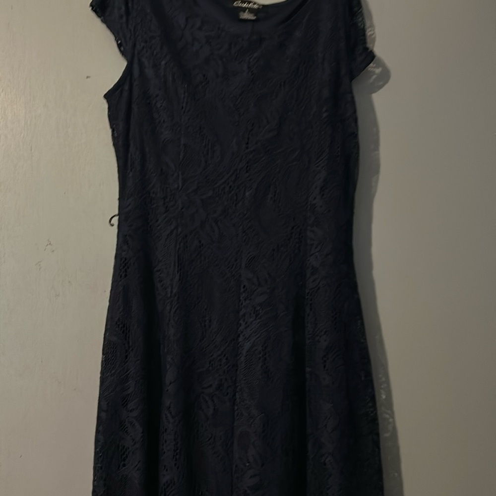 Navy blue formal long dress with a silk in line with a Lacey outside